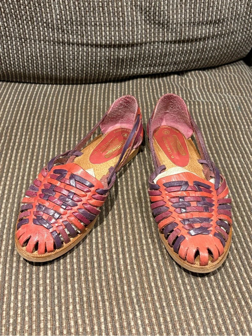 Pink & Purple Woven Leather Huarache Flats - Picture 4 of 10